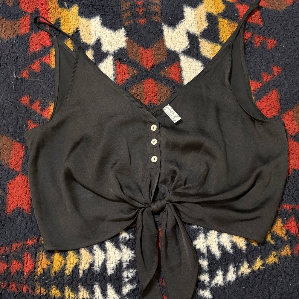 Free People Intimately Sz Sm Black Tie-Front Women's Top